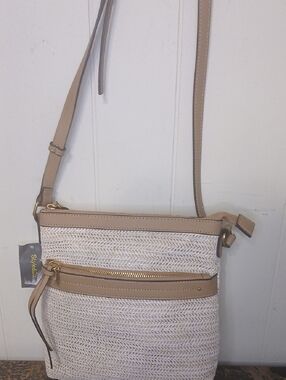 Style & CO Straw Crossbody Bag in Beige and White